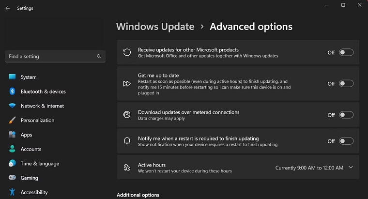 Check the windows Advanced options