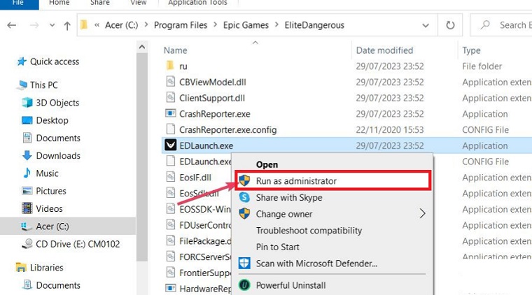 Select a game’s Run as administrator context menu option