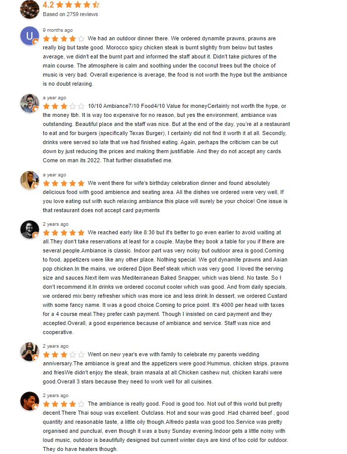 Coconut Groove Karachi Reviews