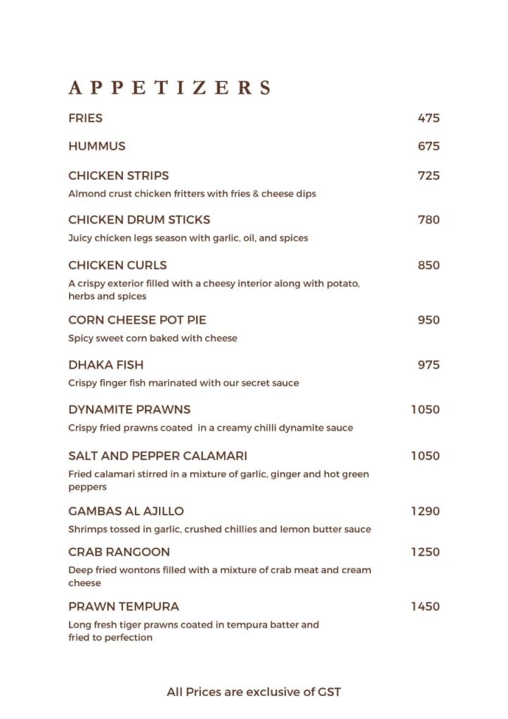 Coconut Grove Karachi Menu Price